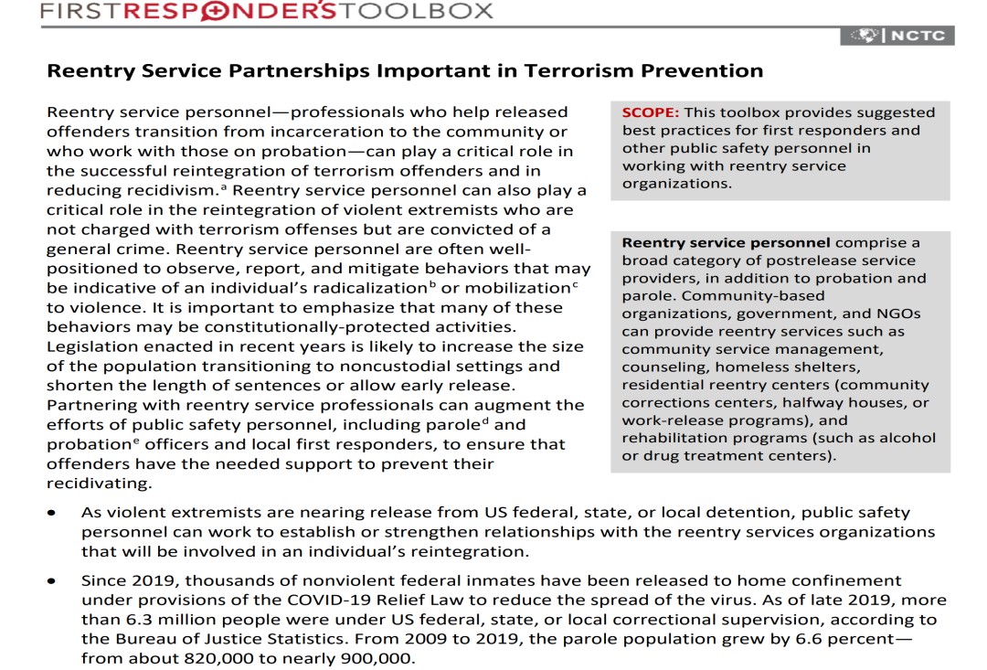 Reentry Service Partnerships Important in Terrorism Prevention