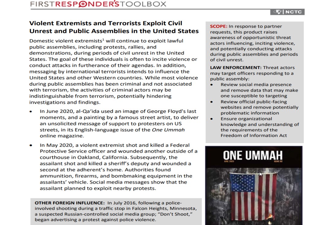Violent Extremists and Terrorists Exploit Civil Unrest and Public Assemblies in the United States